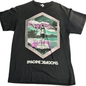 Imagine‎ Dragons T-Shirt Script Delta Rock Band Tee L Night Vision Black